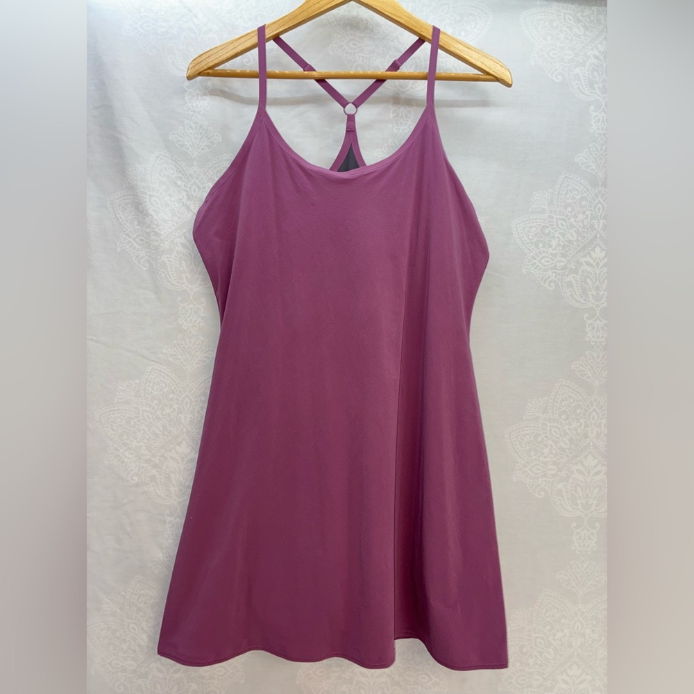 Outdoor Voices Exercise Dress. Racerback tennis dress w/pockets, Plum/Mauve, XL